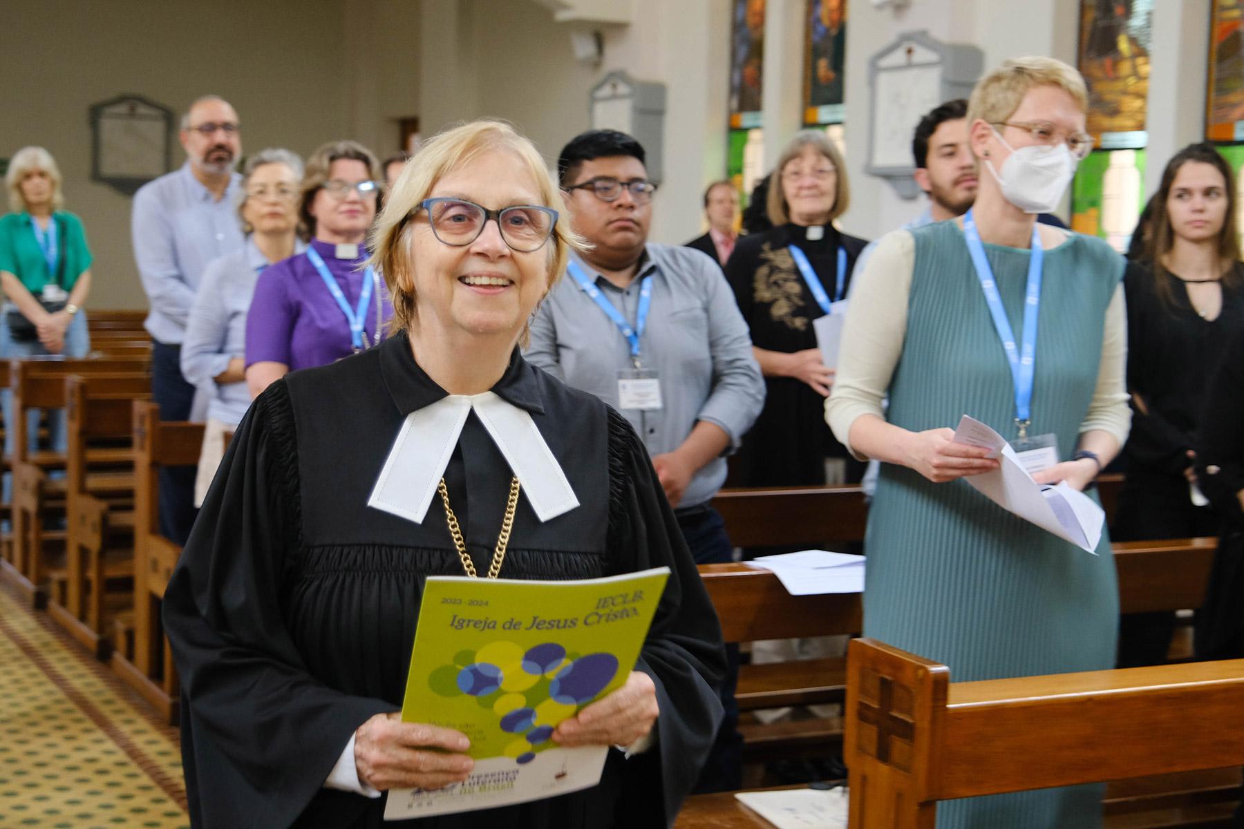 Rev. Sílvia Genz, Pastor President of the Evangelical Church of the Lutheran Confession in Brazil (IELCB) which is hosting the COL during the opening worship. Photo: LWF/Gabriela Giese