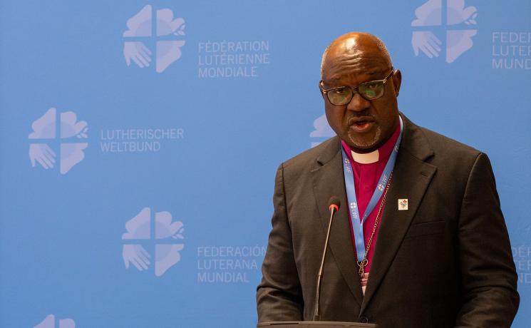 LWF President Archbishop Dr Panti Filibus Musa delivers his address to the Council meeting in Geneva. Photo: LWF/S. Gallay