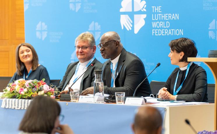Looking forward to the Thirteenth Assembly: (from left) Anna Wrzesińska, Chairperson of the Local Assembly Planning Committee, Jerzy Samiec, Presiding Bishop of the Evangelical Church of the Augsburg Confession in Poland, LWF President Panti Filibus Musa and LWF General Secretary Anne Burghardt. Photo: LWF/S. Gallay