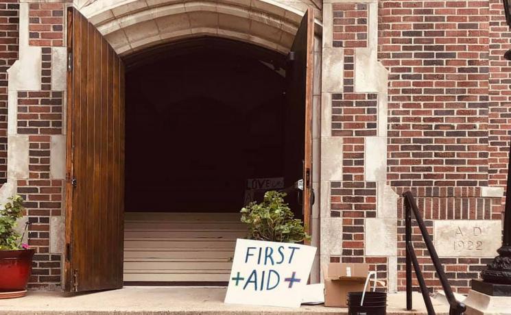 The doors of Holy Trinity in Minneapolis remained opened 24-hours supplying first aid to protestors and food to the community. Photo: Holy Trinity Lutheran Church/D. Rojas Martinez