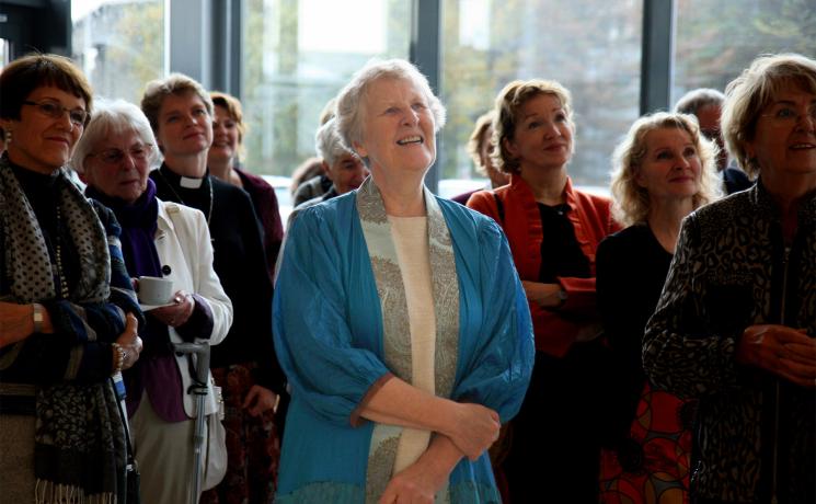 Voices from the Communion Rev. Auður Eir Vilhjálmsdóttir the first woman ordained in the Evangelical Lutheran Church of Iceland preaches to the Woman’s Church. Photo: Kvennakirkjan