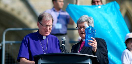 Archbishop Hiltz and National Bishop Johnson (right) at Parliament Hill, Ottawa. Â© Joint Assembly Co
