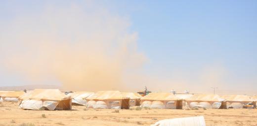 Frequent dust storms are just one aspect of the challenging conditions facing refugees arriving from Syria at the Za'atri Camp. Â© LWF/DWS/R. Schlott