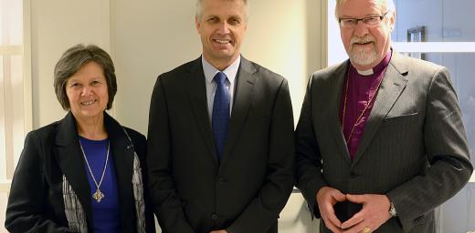 Left to right: Church of Norway Presiding Bishop Helga Haugland Byfuglien, LWF General Secretary Rev. Martin Junge and Oslo Diocese Bishop Ole Christian M. Kvarme. Â© Church of Norway