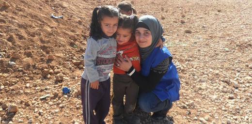 Wejdan Jarrah with children at Zaâatri refugee camp. Photo: LWF Jordan