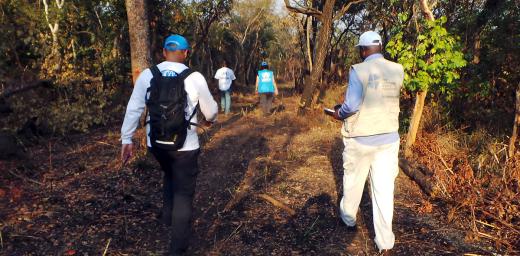 LWF and UNHCR staff survey a site designated for a new refugee camp in Lunda Norte province, northeastern Angola. Photo: LWF 