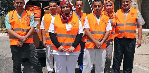 Augusta Victoria Hospital staff before entering Gaza at the time of the 2014 conflict. The LWF Council has condemned the continued violence in the region. Photo: LWF Jerusalem