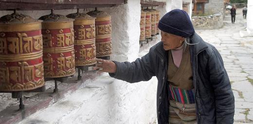 The Gumpa in the Tibetan settlement of Marpha. In the evening, people come and say their prayers while walking around it. Photo: LWF/ C. KÃ¤stner