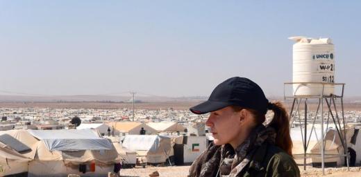 Jenny Moe visiting Zaatari refugee camp in Jordan, close to the border to Syria. Photo: Jenny Moe