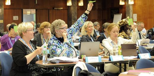 Members of the 2015 Council approve two key positions in the LWF Communion Office. Photo: LWF/Helen Putsman