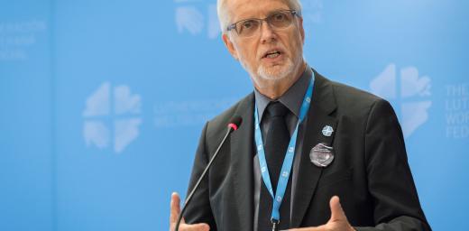 LWF General Secretary Rev. Dr Martin Junge, presents his report to the 2019 Council meeting Photo: LWF/Albin Hillert
