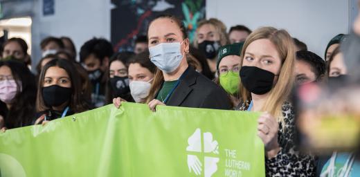 Demonstrators at a âYouth and Public Empowerment Dayâ during COP26 in Glasgow last November. Photo: LWF/A. Hillert 