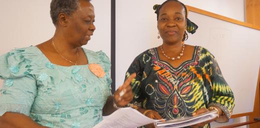 Dr Helen Kijo-Bisimba, of Tanzania (left), and Rev. Solange Yumba wa Nkulu, DRC, at the womenâs rights advocacy training in Geneva. Photo: LWF/P. Mumia
