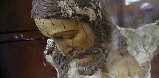 The torso of the crucifix in the church of BojayÃ¡, Colombia. The explosion which killed 119 people also blew away the arms of the statue, making it a symbol of the violence which took place. Photo: LWF/Kaisamari Hintikka