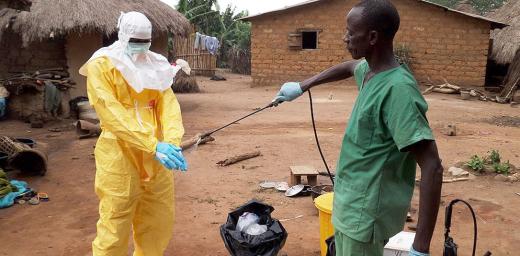 Medical teams in West Africa disinfect their hands. The recent Ebola outbreak is the worst ever recorded in West Africa. Photo: EC/ECHO Jean-Louis Mosser