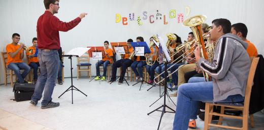 Brass for Peace make music at the ELCJHL School of Hope, Ramallah. Photo: ELCJHL