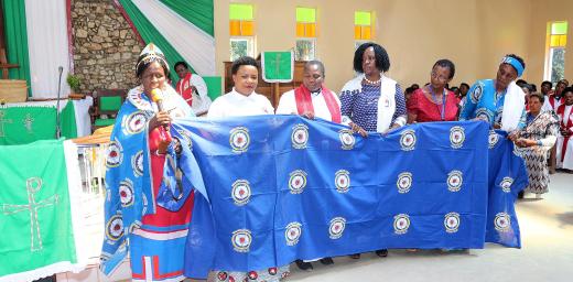 Members of the Executive Committee of the ELCT Women's Department display their national banner. All Photos: ELCT Communication/Evans Ayo