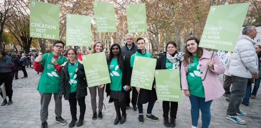 LWF delegates to COP25 taking place in Madrid, Spain, in 2019 preparing to join a march through the streets of central Madrid as part of a public contribution to the United Nations climate meeting, urging decision-makers to take action for climate justice. Photo: LWF/Albin Hillert