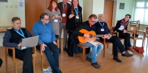 Participants at the LWF Workshop People on the Move â Bridges or Walls?, singing the Santa Lucia Song. December 2018 in Sibiu Romania. Photo: David Lin