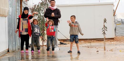 Residents of Za'atari refugee camp, seen here after a snow storm in 2014, play in the remaining patches of snow. Canadian Lutherans hope to bring a Syrian family to Canada. LWF Jordan/J. Pfattner