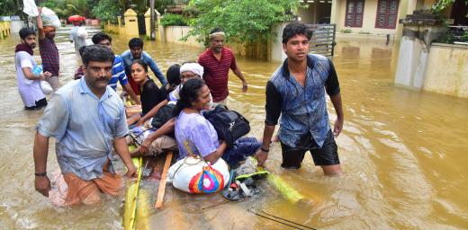 Rescue teams work to save people stranded after severe flooding in Kerala, India. Photo: Shishir Kurian/CSI