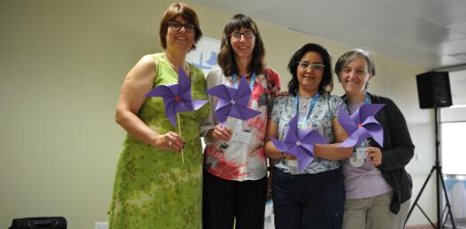 LWF WICAS secretary Rev. Dr Elaine Neuenfeldt and regional coordinators Dr Mary Streufert (United States), Elizabeth Arciniegas Sanchez (Colombia) and Rev. Marcia Blasi (Brazil), at the women's pre-meeting for the Pre-Assemblies for Latin American & the Caribbean and North America, in Paramaribo, Suriname. Photo: LWF/P.Mumia