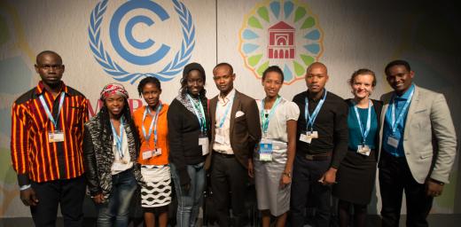 The LWF youth delegation to the COP22 UN climate conference in Marrakech, Morocco. (l-r) Pascal Kama, The Lutheran Church of Senegal; Ditebogo Caroline Lebea, Evangelical Lutheran Church in Southern Africa, South Africa; Lily Kwaw, Evangelical Lutheran Church of Ghana; Mari Oumar Sall, LWF World Service Mauritania; CÃ©drick Yumba Kitwa, Evangelical Lutheran Church in Congo; Mami Brunah Aro Sandaniaina, Malagasy Lutheran Church, Madagascar; Khulekani Sizwe Magwasa, Evangelical Lutheran Church i