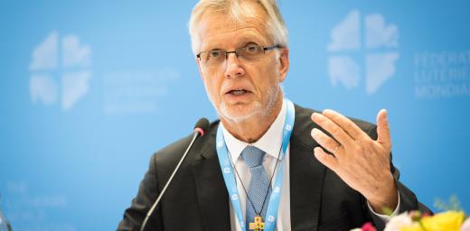 LWF general secretary Rev. Dr Martin Junge speaks at the LWF Council meeting in 2018 . Photo: Albin Hillert/LWF