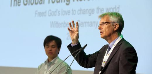 LWF General Secretary Rev. Dr Martin Junge tells young reformers at Wittenberg to live out Godâs call for mission and service in the world. Photo: LWF/Marko Schoeneberg 