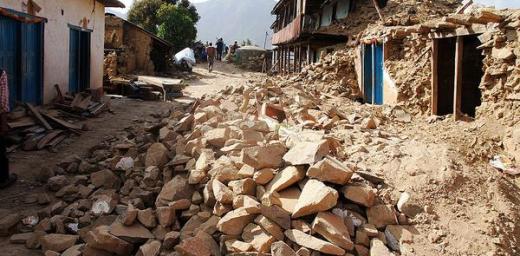 Caption: A street in Dhusel village, Lalitpur, which has been entirely destroyed by the April Earthquake. Most people had just started to pick up the pieces when the second tremor hit. Photo: LWF/ C. KÃ¤stner