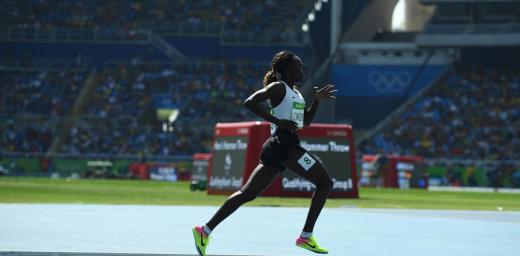 South Sudanese refugee, Rose Nathike Lokonyen, runs the 800-metres for the Refugee Olympic Team at Rio 2016. Photo: UNHCR/Benjamin Loyseau
