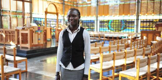 Rose Nathike Lokonyen in the chapel of the Ecumenical Center, where the LWF is based. Lokonyen will be one of the speakers at MalmÃ¶ arena. Photo: LWF/M. Renaux