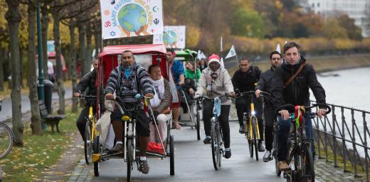 Joint engagement for justice: Interfaith bicycle demonstration at the climate conference in Bonn in 2017. Photo: Sean Hawkey/WCC
