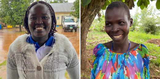 Adyero Paradise (left), a returnee in Magwi County and LWF South Sudan staff member â Lillian (right), a returnee in Magwi County interviewed by LWF South Sudan, September 2021. Photo: LWF/ C. Mattner