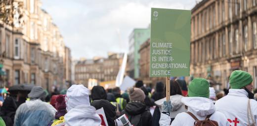 LWF youth delegates are joining a march at COP26 in Glasgow, Scotland, advocating climate justice as intergenerational justice. Photo: LWF/Albin Hillert