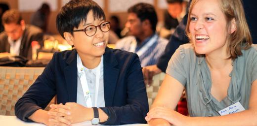 LWF Vice-President for Asia, Eun-hae Kwon (left), with LWF Council member, Anna-Maria Klassen, praised young Lutherans for their efforts to address challenges faced by Christians globally. Photo: Johanan Celine Valeriano