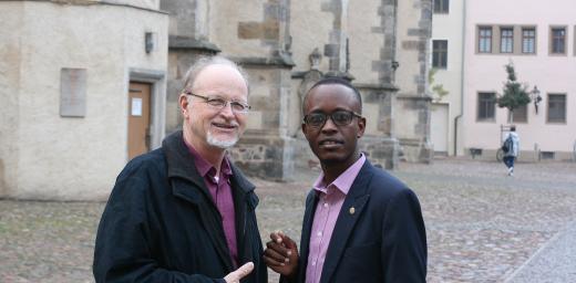 Namibian Lutheran pastors Rev. Klaus-Peter Tietz (left) and Rev. Isak Malua. Photo: LWF/A. WeyermÃ¼ller