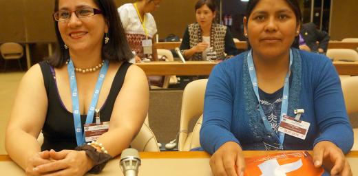 Rev. Suyapa OrdoÃ±ez (left) from the Christian Lutheran Church of Honduras and Rita Flores, Bolivian Evangelical Lutheran Church, participated in the July 2016 FBOsâ training on womenâs human rights, and attended the 64th CEDAW session at the United Nations in Geneva. Photo: LWF/C. RendÃ³n