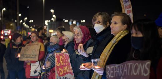 People of different faith traditions gather for a silent vigil in Glasgow, during the COP26 summit, to remember all those suffering from the impact of climate change. Photo: LWF/A. Hillert