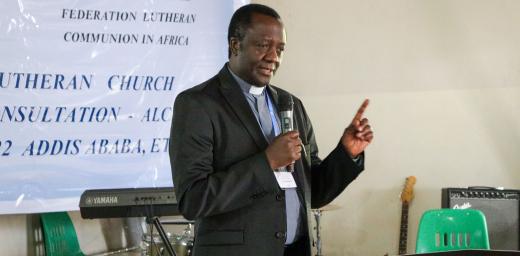 Rev. Dr Fidon Mwombeki, General Secretary of the All Africa Conference of Churches, delivering his keynote address at the ALCLC.  