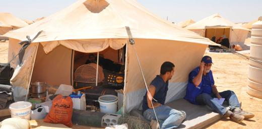 Ten years ago, LWF started working in Zaatari camp for Syrian refugees. The camp lies in the Jordanian desert. Initially, people lived in tents and lorries brought the water in large tanks. Photo: LWF