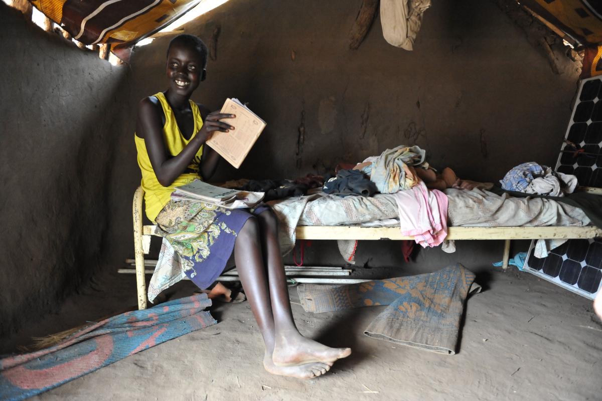 Nyaring, 13, South Sudanese refugee who came from Bor. LWF built her a house and provides her with school materials and cash. Photo: M. Renaux