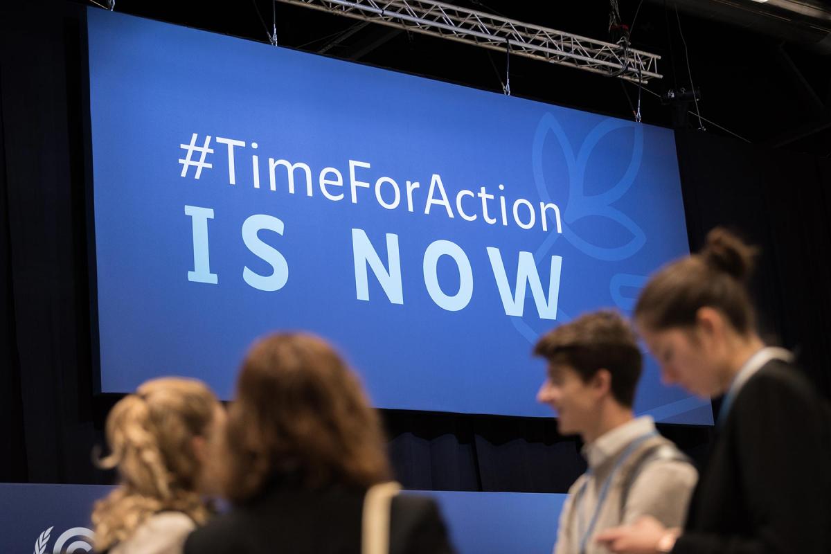 Young people attending COP25 in Madrid, Spain, in 2019. The slogan “#TimeForAction is now” has not lost its urgency. Photo: LWF/Albin Hillert