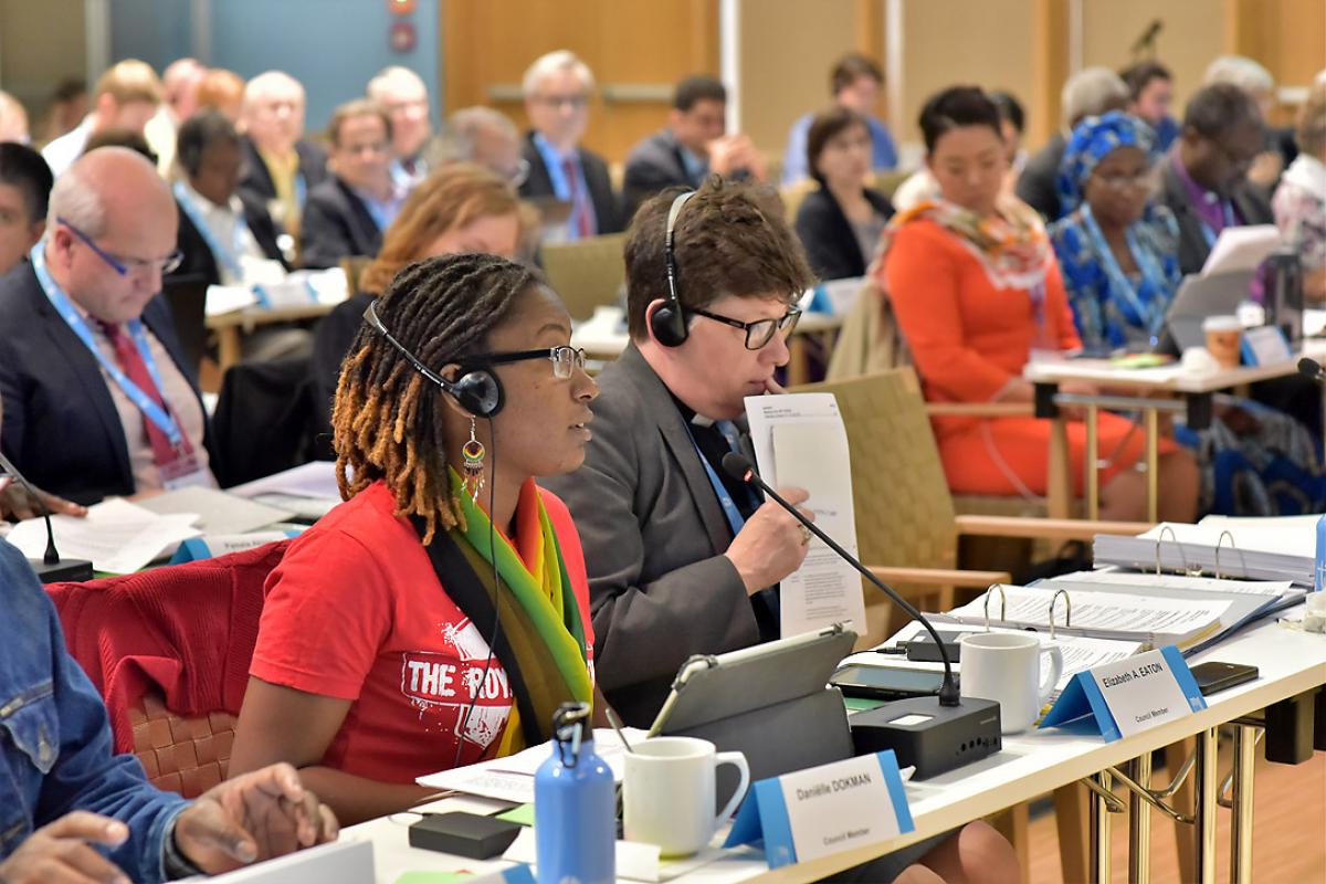 Council member Daniëlle Dokman makes a submission during the 20 June session of the LWF Council meeting. Photo: LWF/M. Renaux