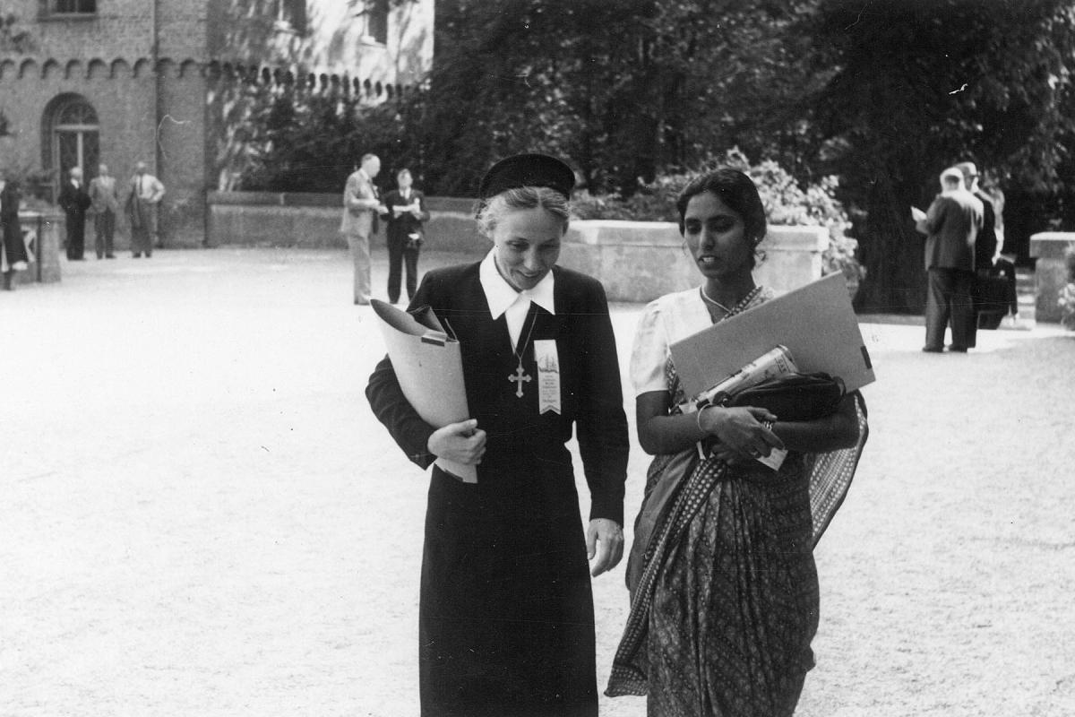 The first LWF assembly – held in Lund, Sweden, 30 June - 6 July 1947, under the theme, “The Lutheran Church in the World Today” – brings together people from all over the world who want to work to rebuild, following years of war and upheaval. Here pictured, Sister Anna Ebert (USA) and Miss Hemalatha John (India). Photo: ELCA archives