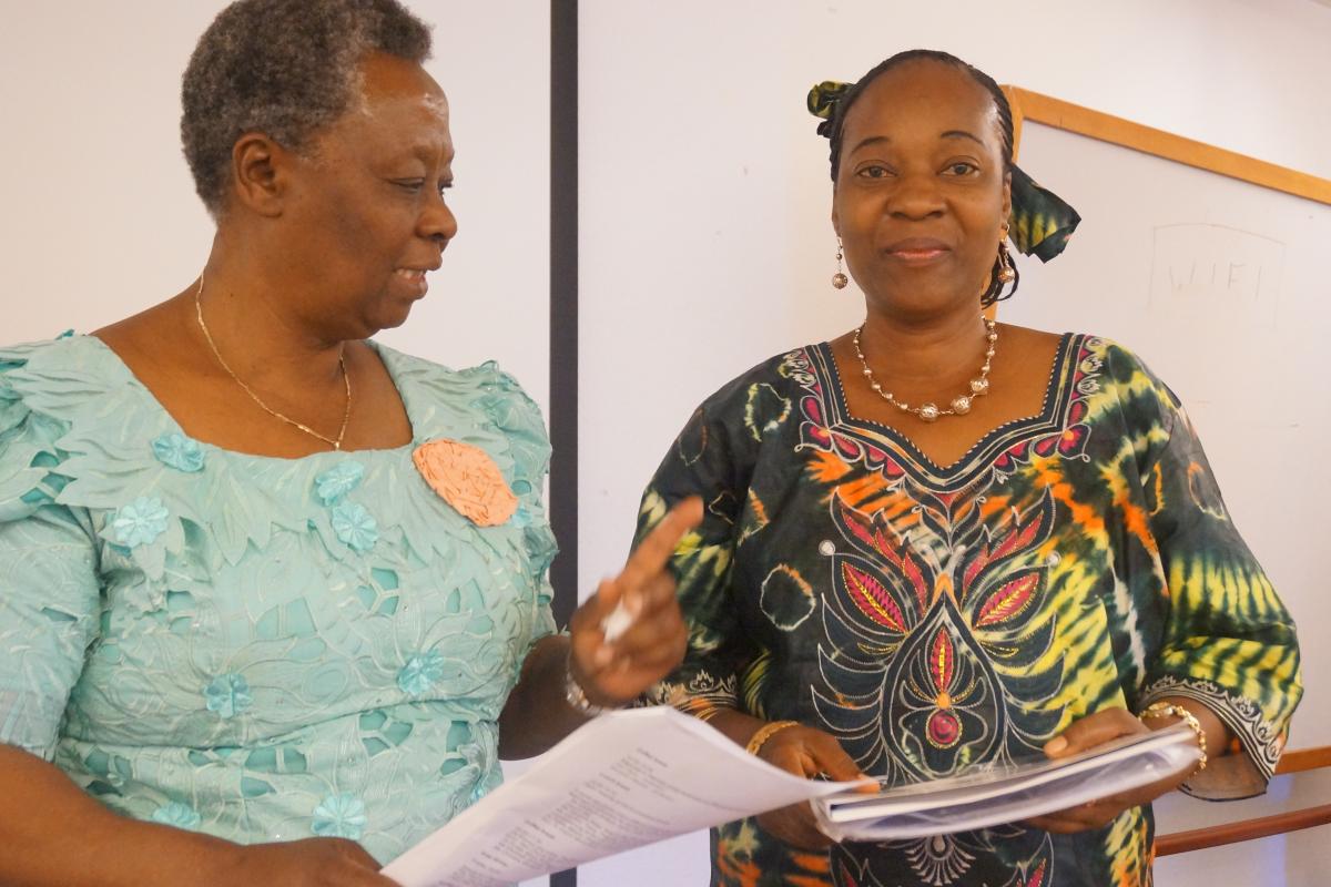 Dr Helen Kijo-Bisimba, of Tanzania (left), and Rev. Solange Yumba wa Nkulu, DRC, at the women’s rights advocacy training in Geneva. Photo: LWF/P. Mumia