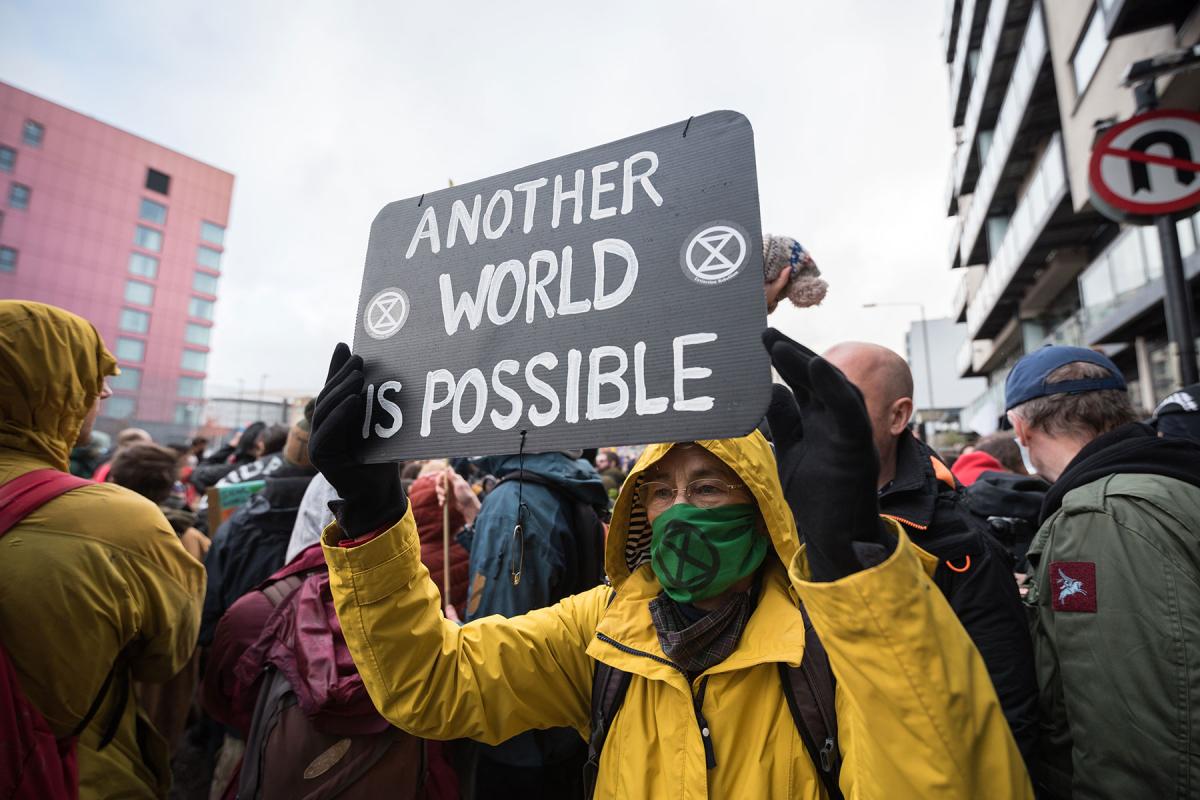 Demonstrators outside COP26 in Glasgow, Scotland. Photo: LWF/A. Hillert 