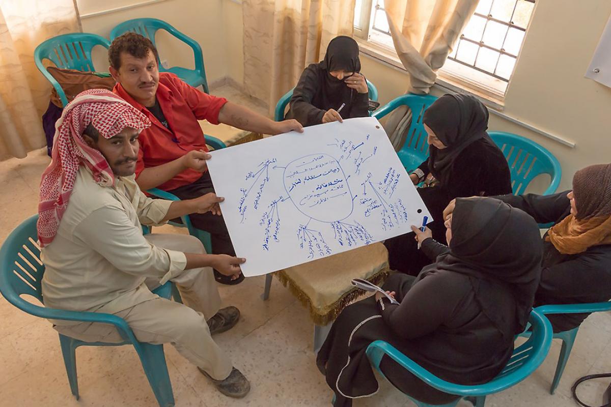 Syrian refugees and Jordanian host community members participate in workshop on peace-building and hygiene, the first joint pilot project by Islamic Relief Jordan and the Lutheran World Federation Jordan. Photo: Islamic Relief Jordan
