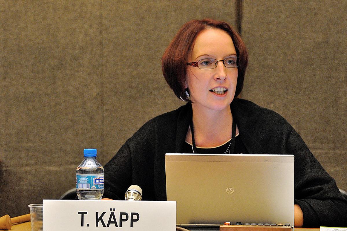 Rev. Triin Käpp moderating a panel discussion on violence against women at the UN in Geneva. Photo: NGO CSW Geneva