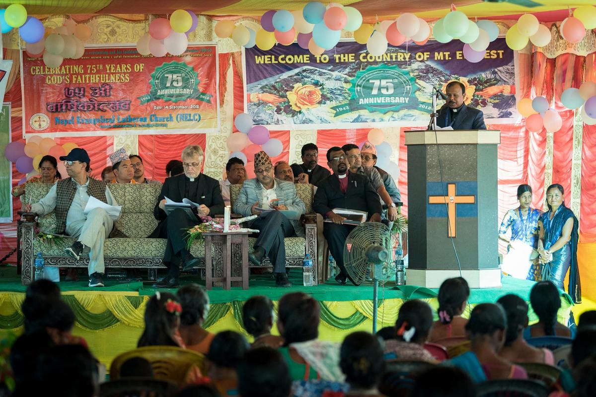 Collaboration between the Nepal Evangelical Lutheran Church and World Service Nepal is a good illustration of the opportunities and challenges of working together in an environment where Christians are a minority. This includes taking part in each other's events, such as the 75th anniversary of the church in 2018, which LWF General Secretary Rev. Dr Martin Junge attended. LWF/Albin Hillert